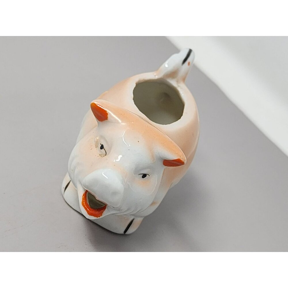 Vintage Small Ceramic Pig Creamer‎ Pitcher With Pig Tail Handle